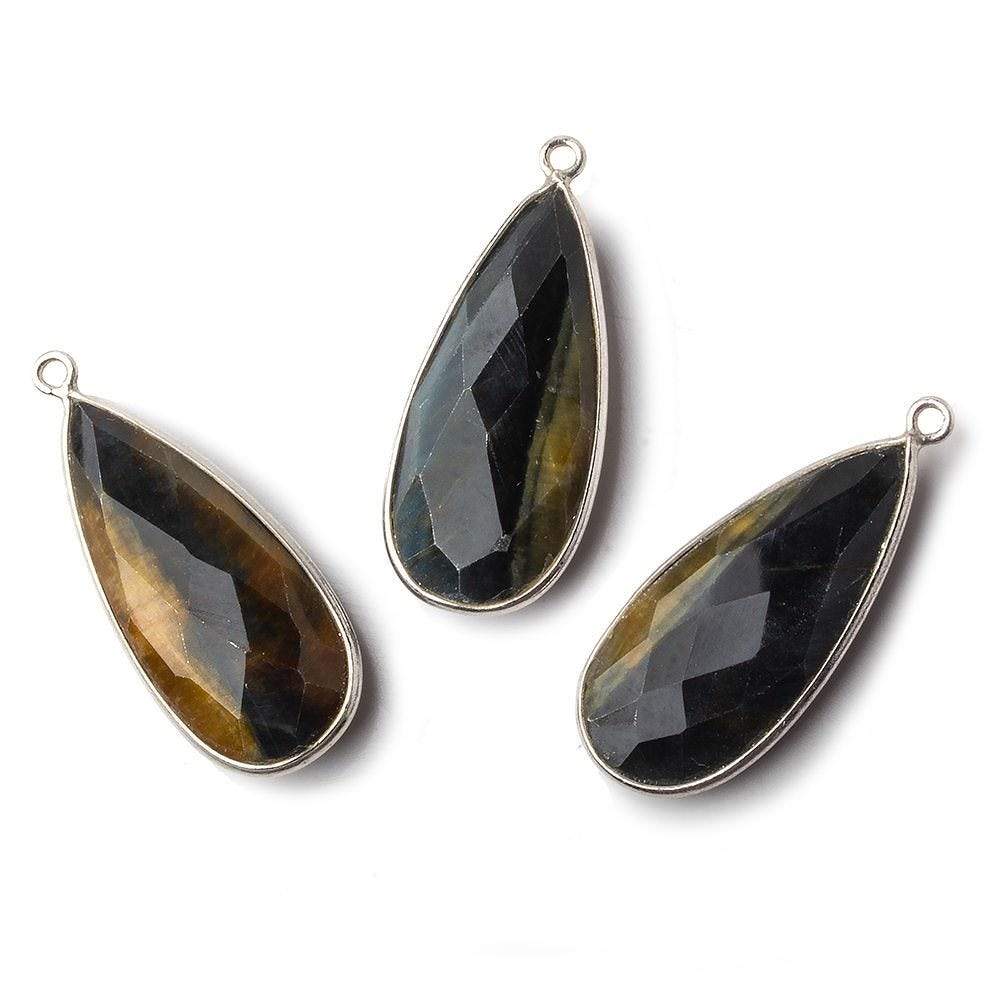 29x13mm Silver .925 Bezel Gold & Black Tiger's Eye faceted Pear Pendant 1 piece