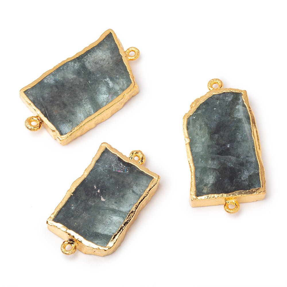 29x19-32x22mm Gold Leafed Moss Aquamarine Slice Connector Focal 1 piece