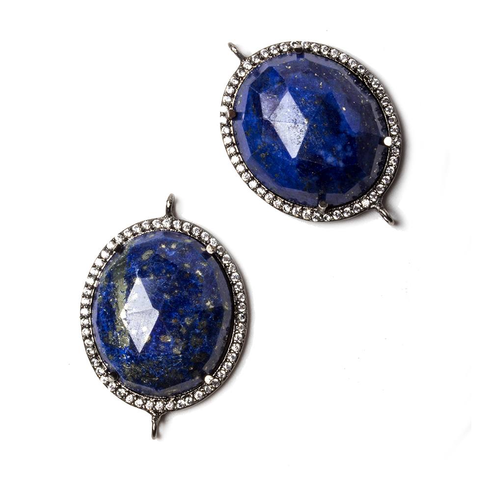 29x20mm Black Gold Bezeled White CZ & Lapis Lazuli Oval Connector 1 pc