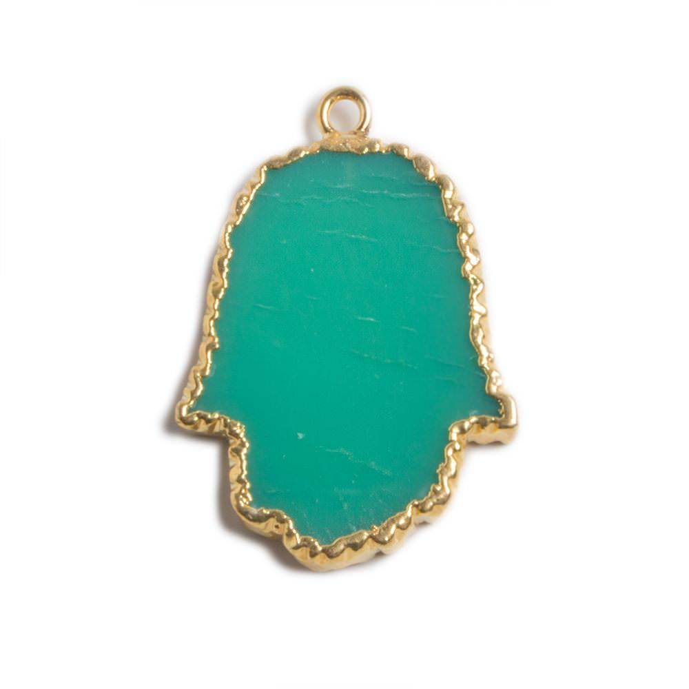 29x20mm Gold Leafed Mint Green Onyx Hamsa Pendant Focal 1 piece
