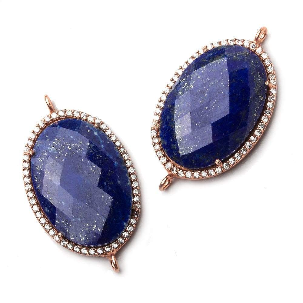 29x20mm Rose Gold CZ Bezel Lapis Lazuli Oval Connector 1 piece