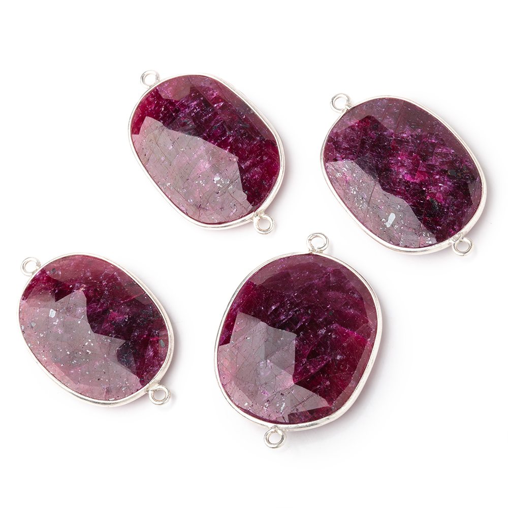 29x21-31x22mm Sterling Silver Bezel Ruby Faceted Nugget Connector 1 piece