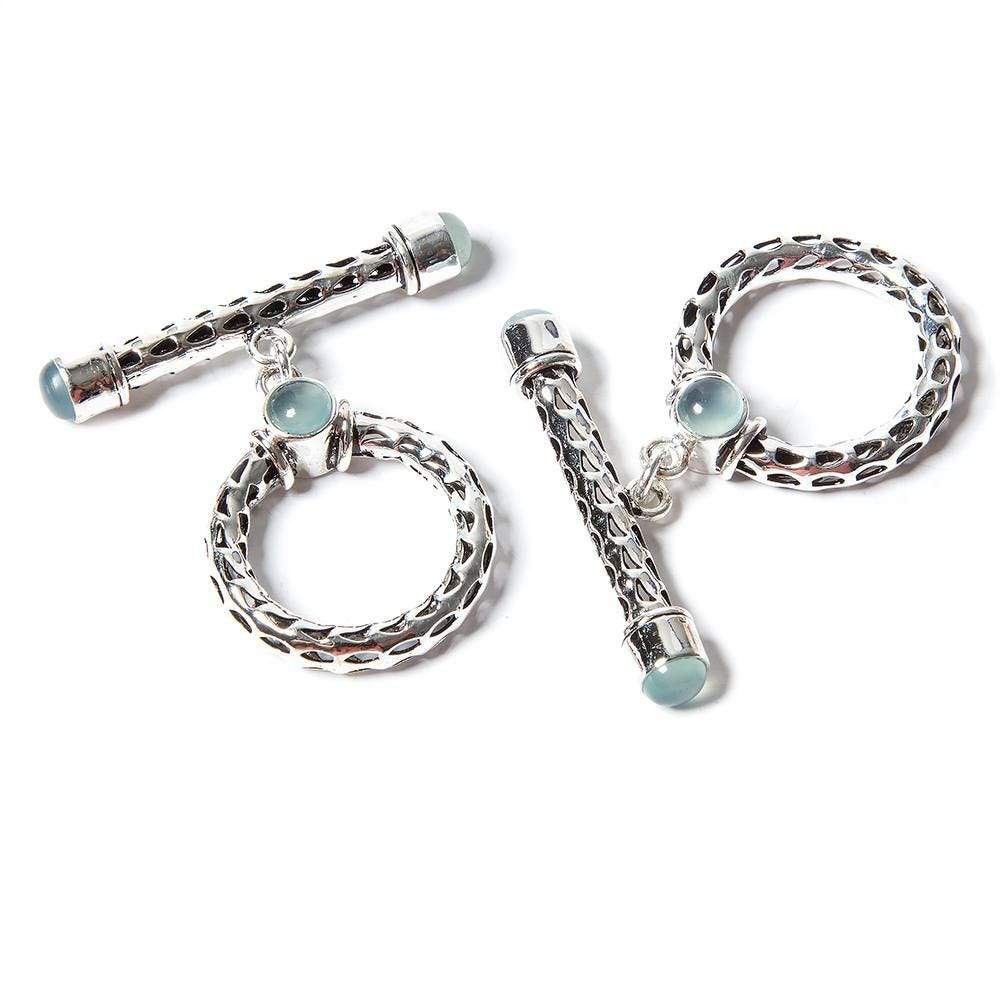 29x23mm Aquamarine Cabochon Filigree Antiqued Sterling Silver Toggle 1 pc