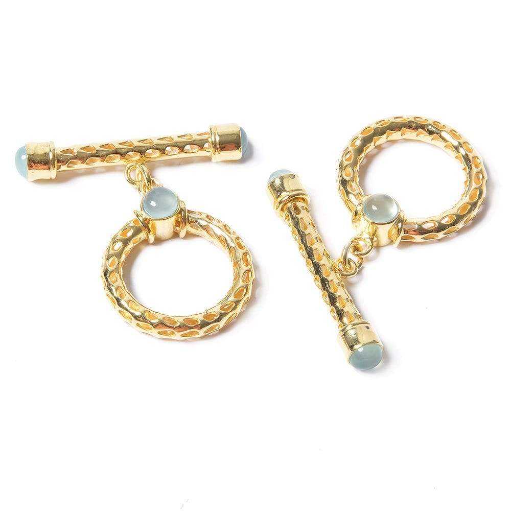 29x23mm Aquamarine Cabochon Filigree Vermeil Toggle 1 piece