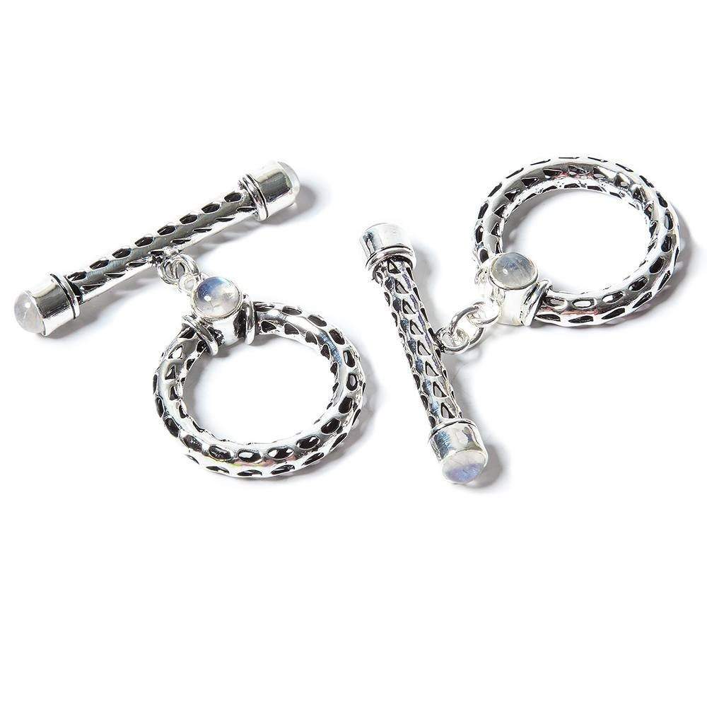 29x23mm Rainbow Moonstone Cabochon Filigree Antiqued Silver Toggle 1 pc