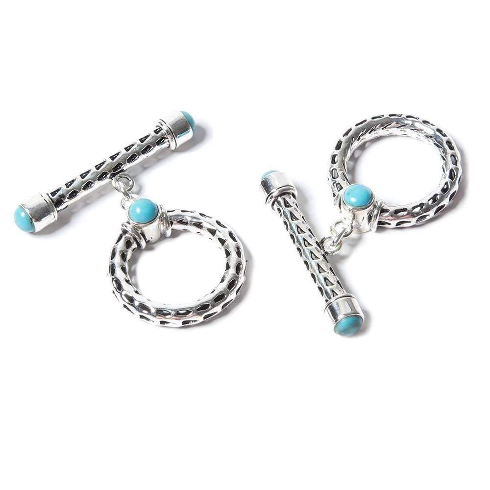 29x23mm Turquoise Cabochon Filigree Antiqued Sterling Silver Toggle 1 piece