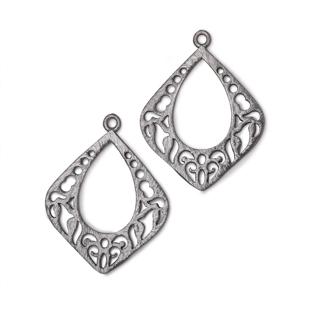 29x25mm Brushed Filigree Diamond Charm Set of 2 pieces