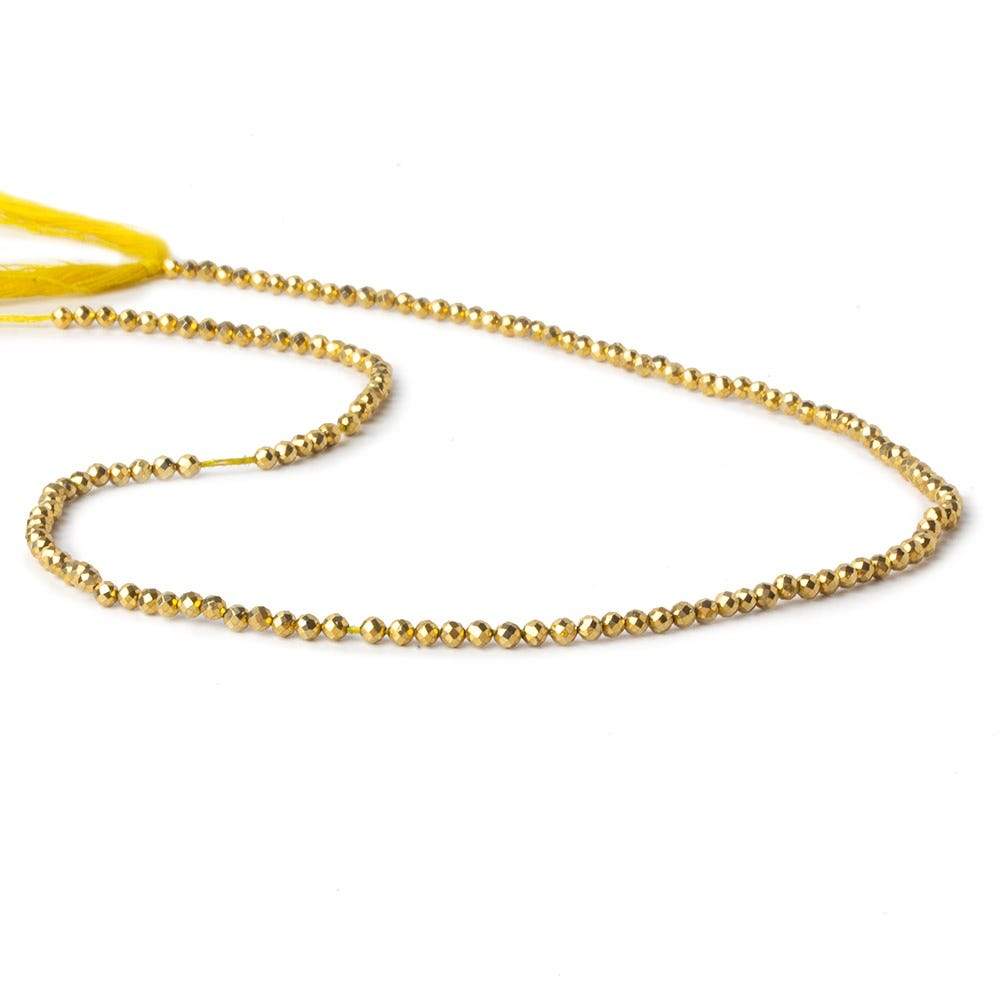 2mm Golden Metallic plated Pyrite micro faceted rounds 12.5 inch 170 pieces