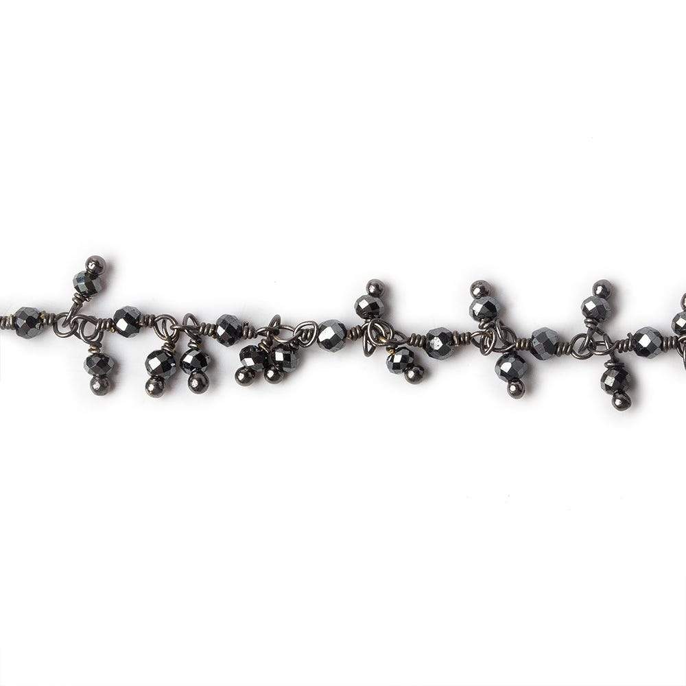2mm Hematite micro faceted round Black Gold Dangling Chain by the foot