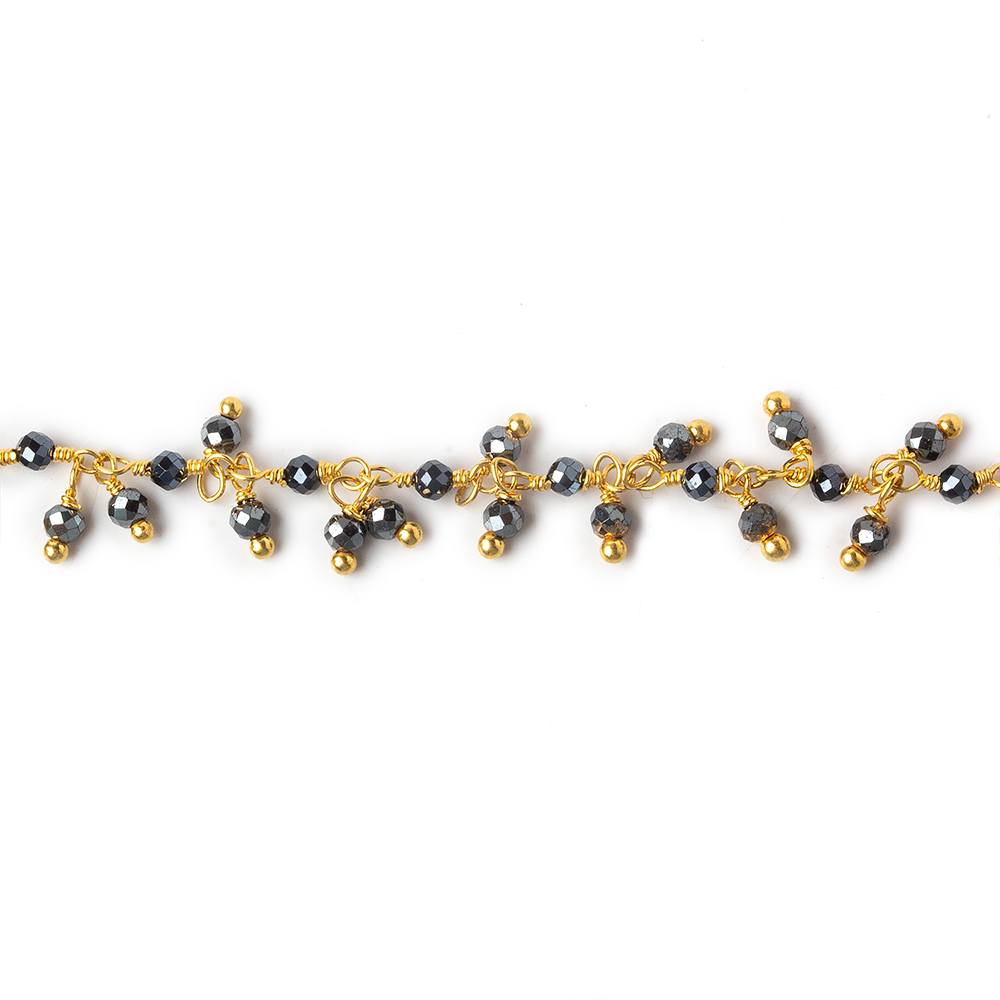 2mm Hematite micro faceted round Gold Dangling Chain by the foot