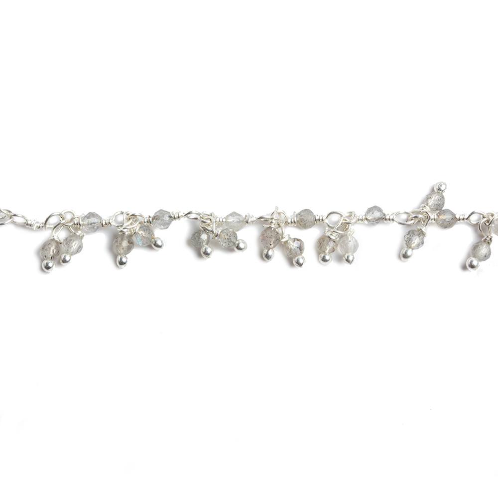 2mm Labradorite micro faceted round Silver Plated Dangling Chain