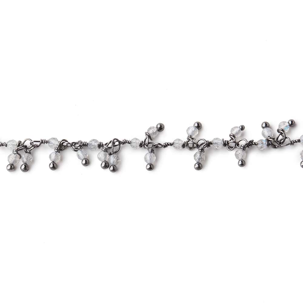 2mm Labradorite Micro Faceted Rounds Black Gold Dandling Chain by the Foot