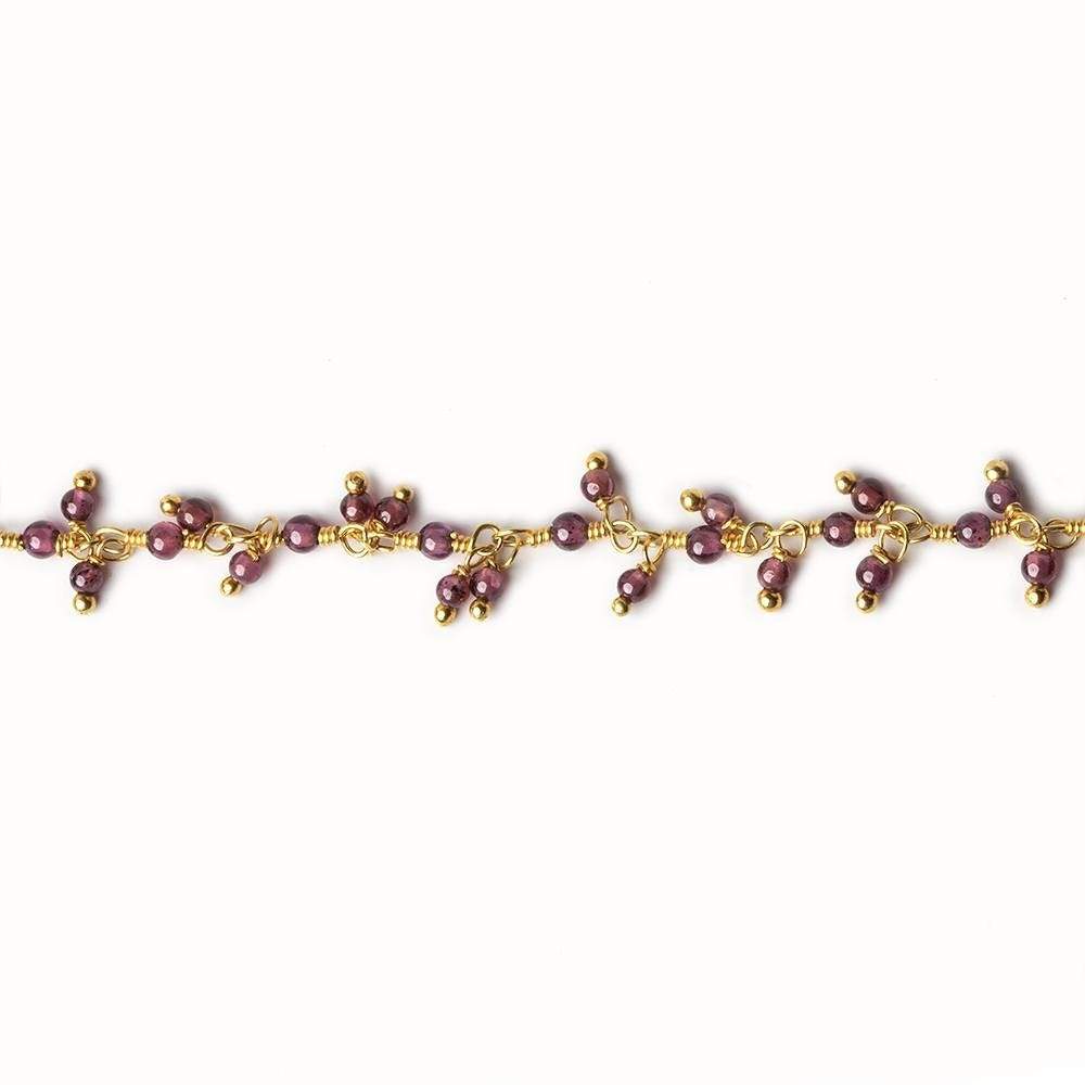 2mm Rhodolite Garnet Gold plated Dangling Chain by the foot