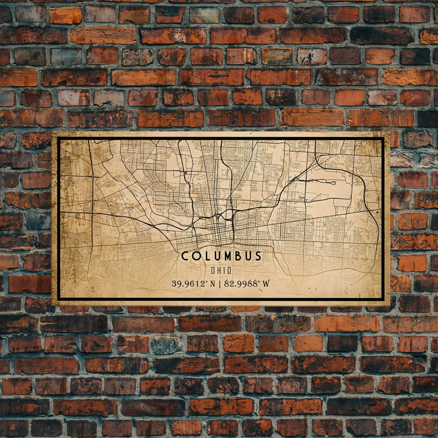 Columbus vintage map print poster or framed canvas, Ohio map print poster canvas, Columbus city map print poster canvas
