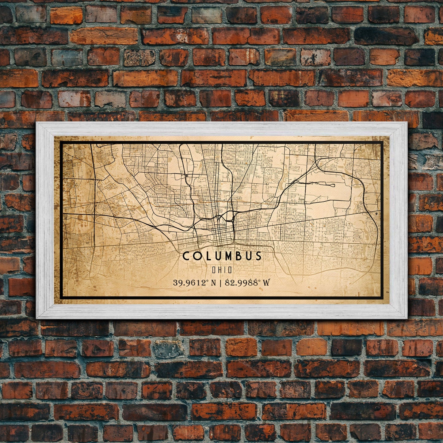 Columbus vintage map print poster or framed canvas, Ohio map print poster canvas, Columbus city map print poster canvas