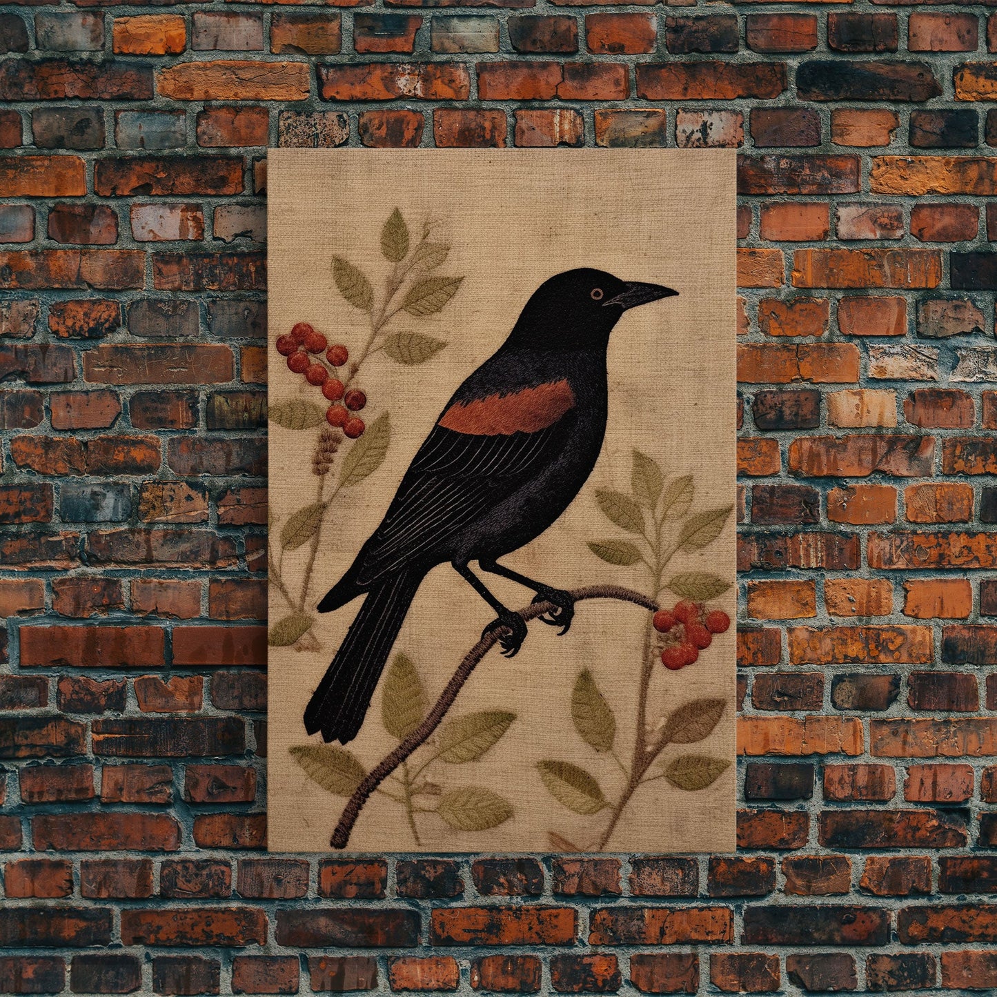 Raven Print, Antique Bird Painting Print, Vintage Drawing Framed Canvas Print Wall Art, Black Raven, bird nature print, bird lovers gift
