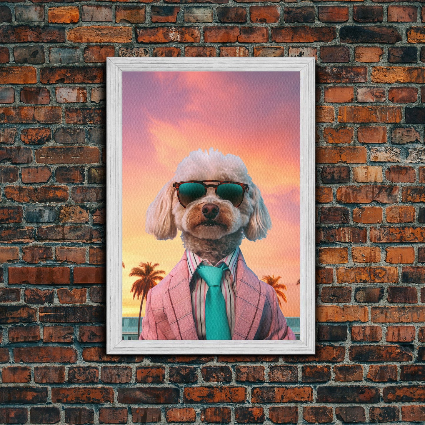 Poodle Wall Print, Dog Wall Art, Dog Sunglasses, Dog In Pink Suit, Funny Art, Framed Wall Art, Framed Canvas, Wall Print, Wall Canvas