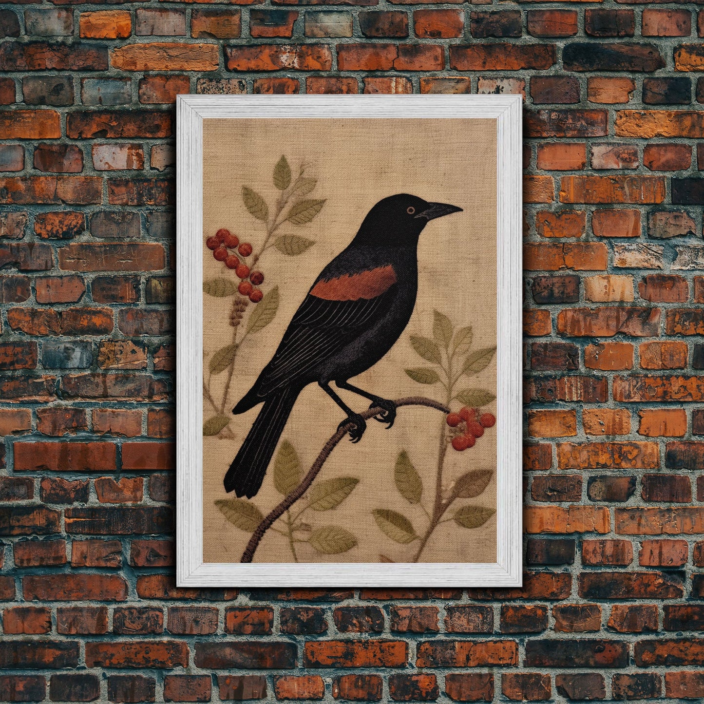 Raven Print, Antique Bird Painting Print, Vintage Drawing Framed Canvas Print Wall Art, Black Raven, bird nature print, bird lovers gift