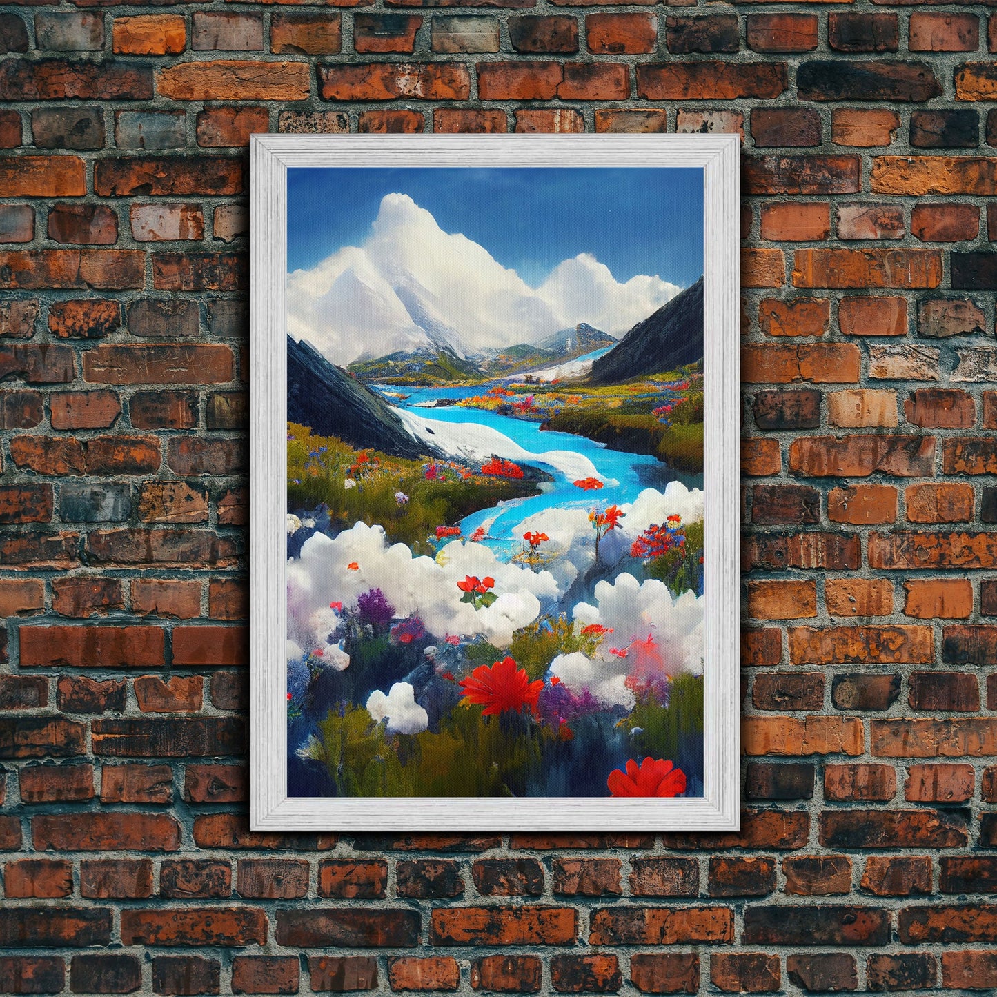 Colorful fields of flowers in the Swiss alps, framed canvas art, canvas print, beautiful wall decor