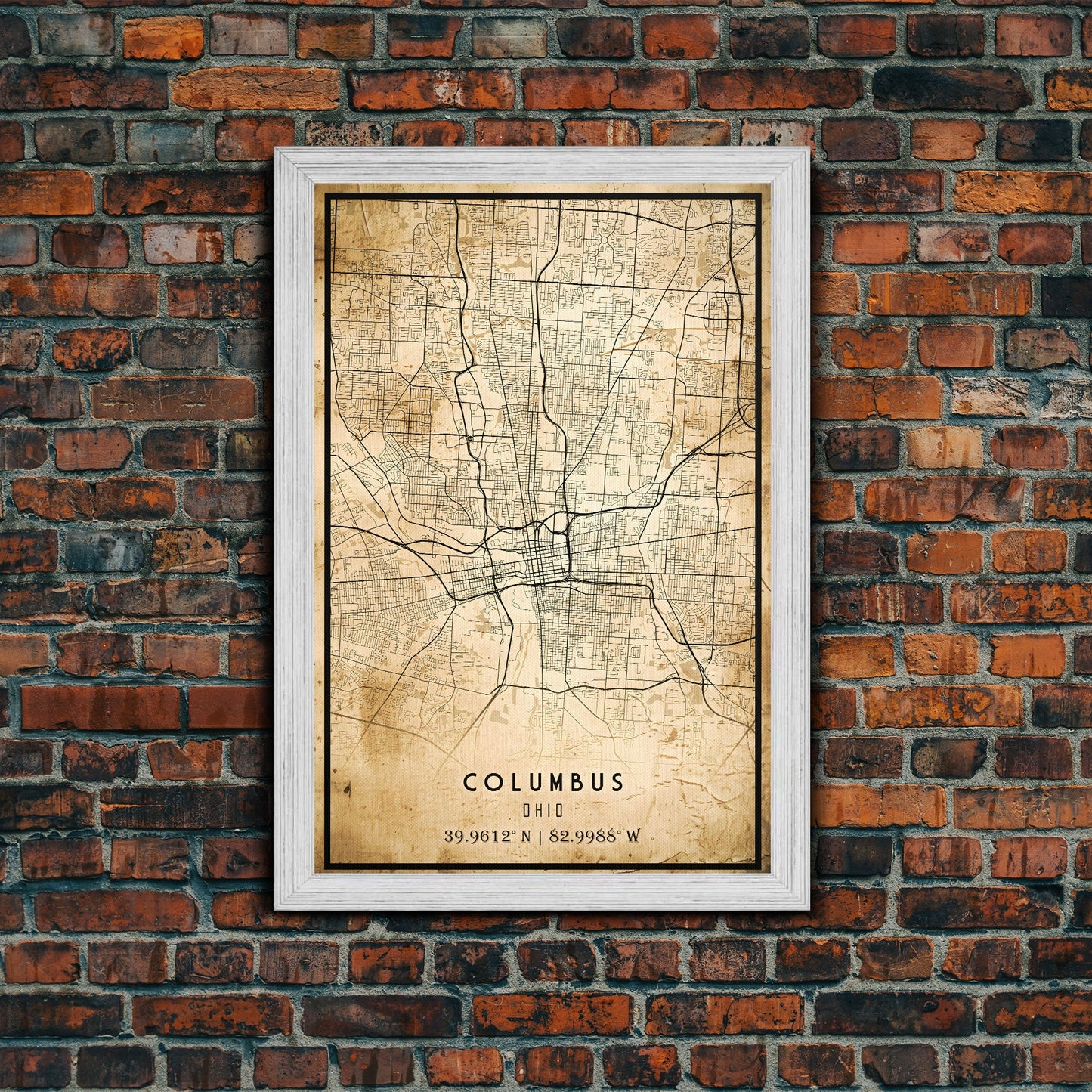 Columbus vintage map print poster or framed canvas, Ohio map print poster canvas, Columbus city map print poster canvas