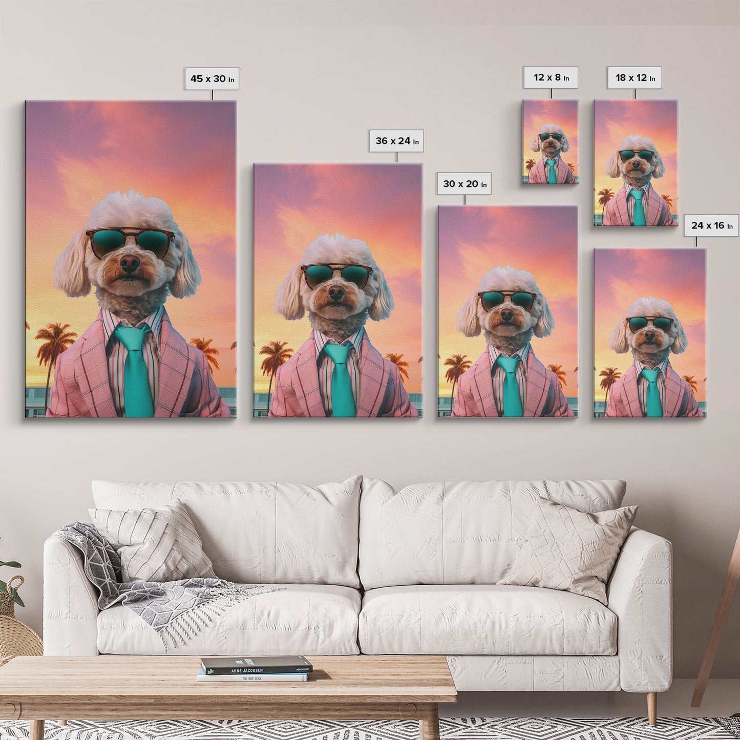 Poodle Wall Print, Dog Wall Art, Dog Sunglasses, Dog In Pink Suit, Funny Art, Framed Wall Art, Framed Canvas, Wall Print, Wall Canvas