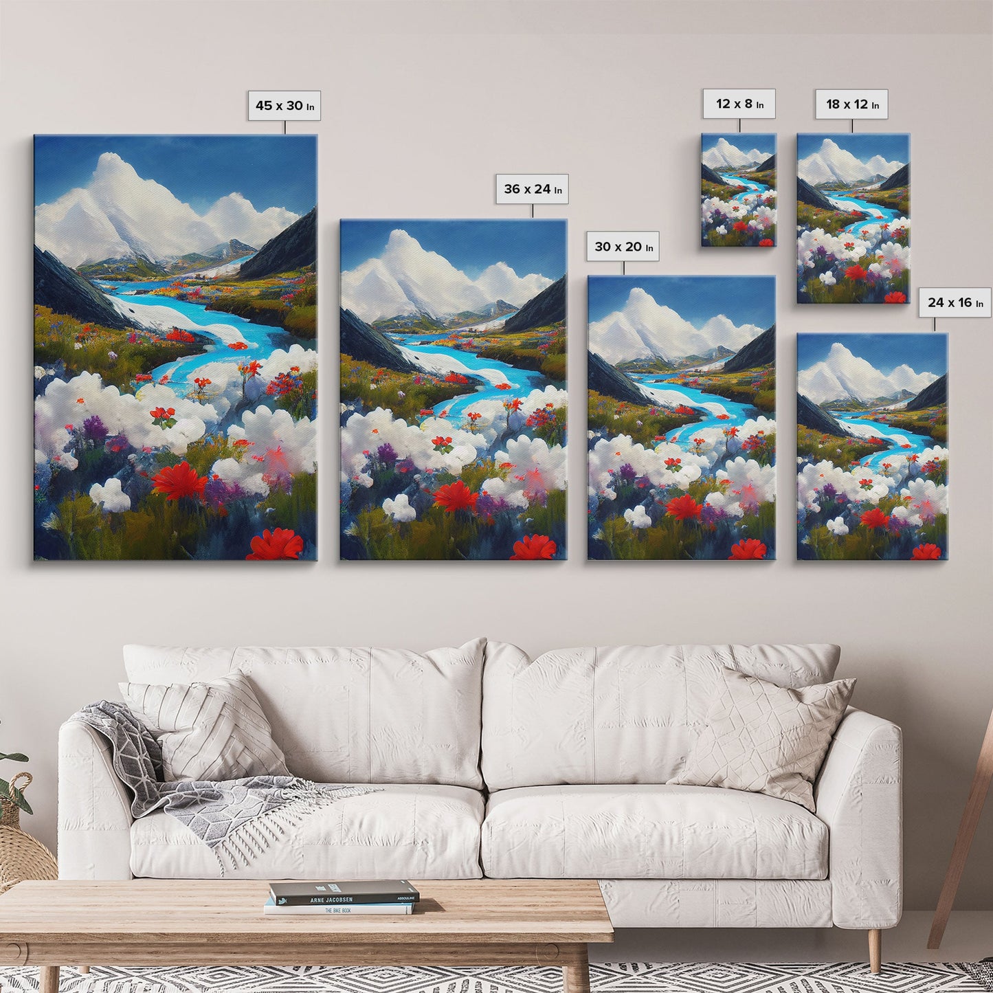 Colorful fields of flowers in the Swiss alps, framed canvas art, canvas print, beautiful wall decor