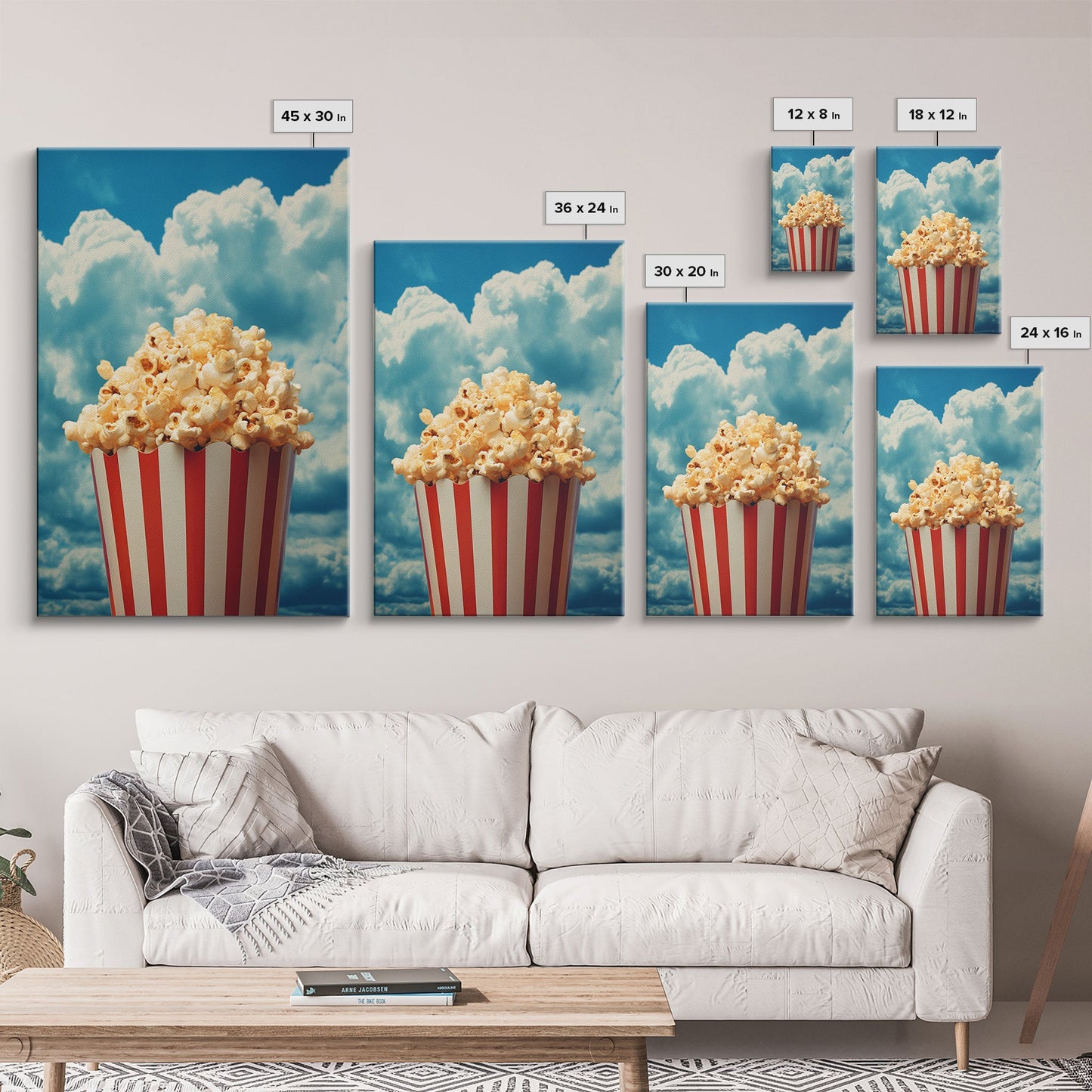 Popcorn, Game Room Wall Art, Movie Room Art, Canvas Print, Wall Hanging, Portrait Art, Minimalist Wall Art, Kitchen Wall Decor, Hostess Gift