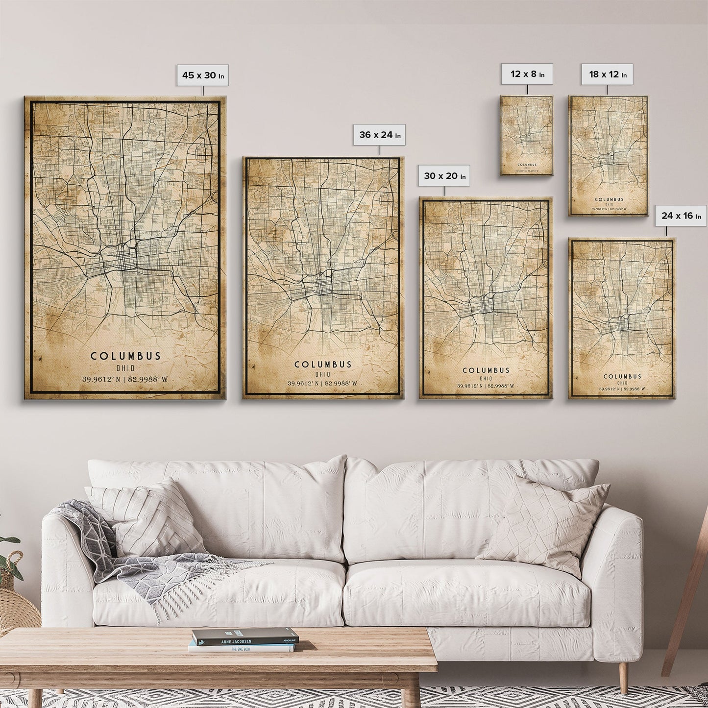 Columbus vintage map print poster or framed canvas, Ohio map print poster canvas, Columbus city map print poster canvas