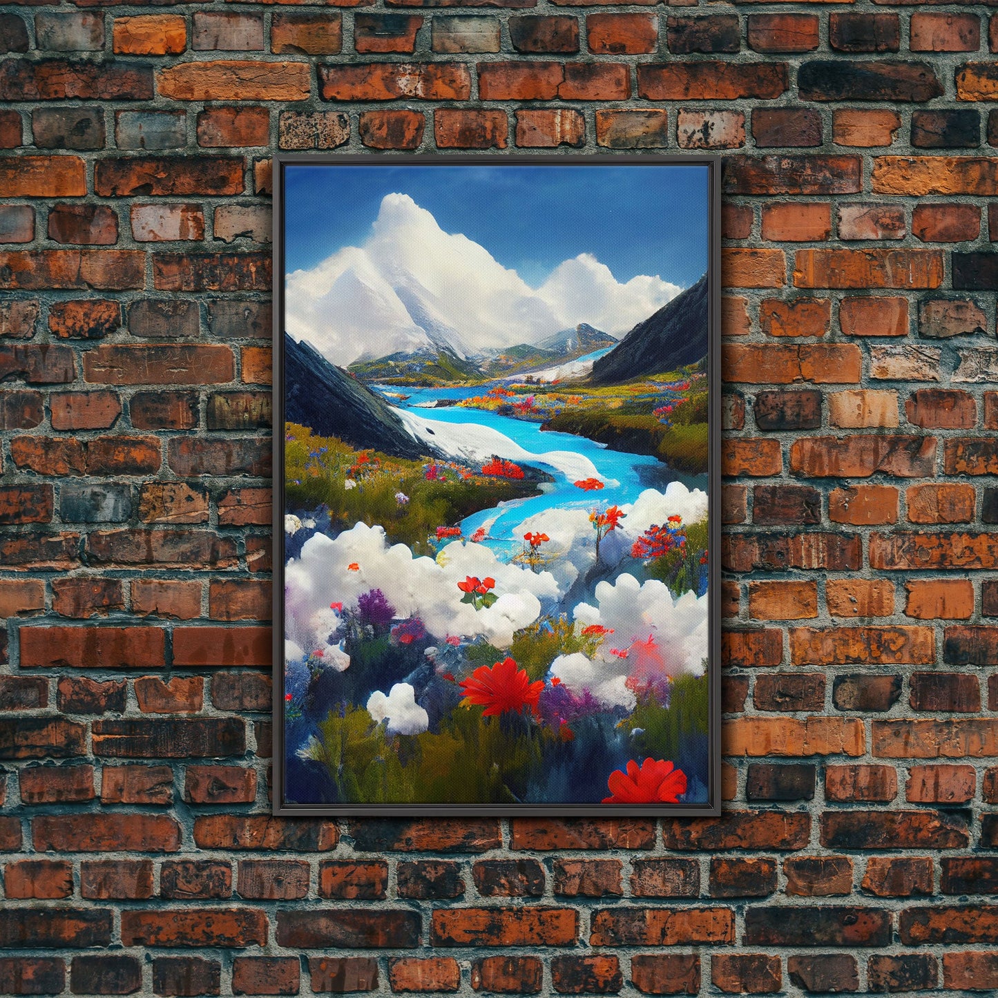 Colorful fields of flowers in the Swiss alps, framed canvas art, canvas print, beautiful wall decor