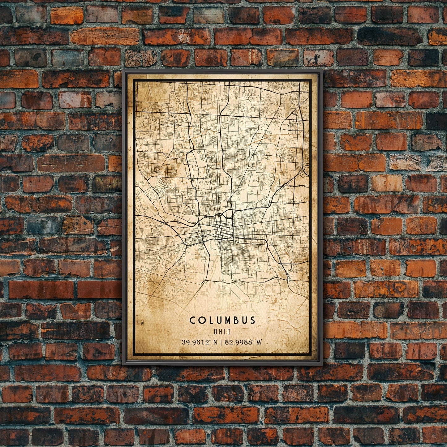 Columbus vintage map print poster or framed canvas, Ohio map print poster canvas, Columbus city map print poster canvas