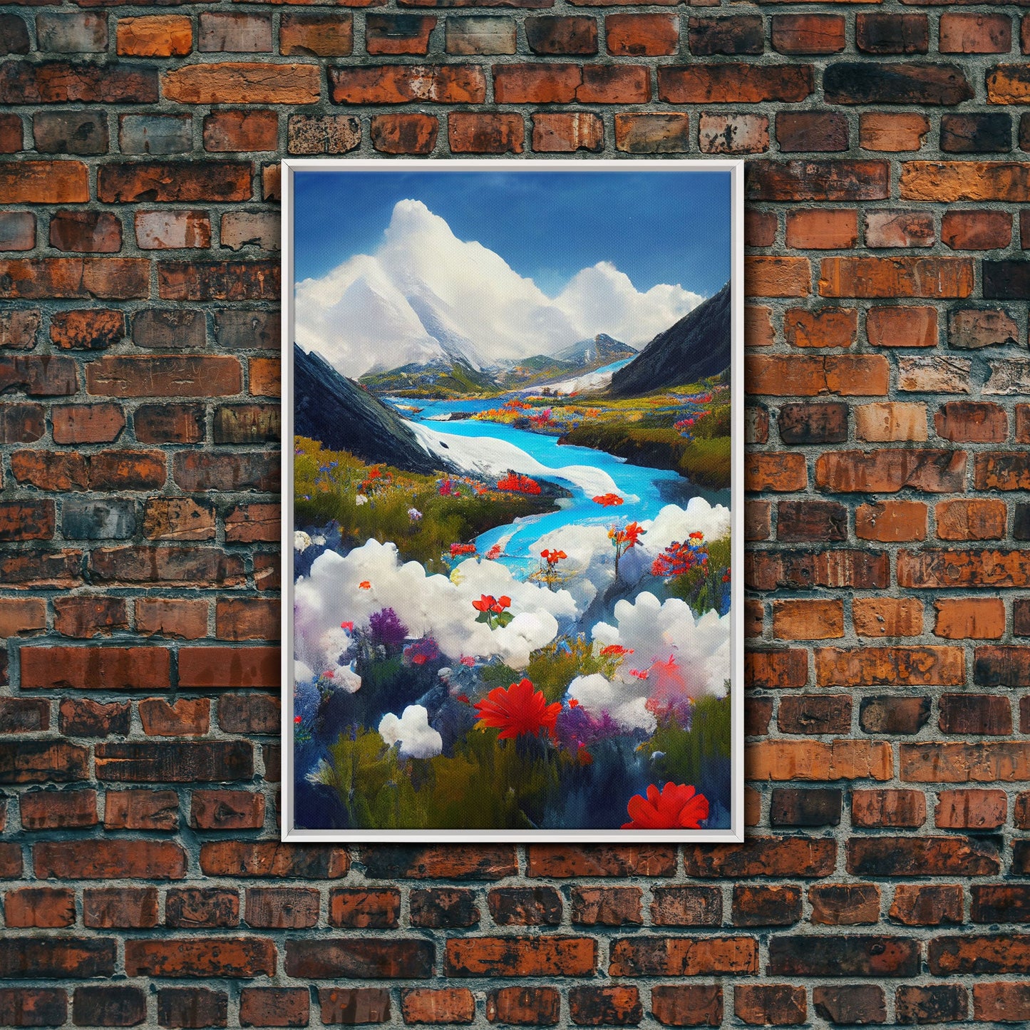 Colorful fields of flowers in the Swiss alps, framed canvas art, canvas print, beautiful wall decor