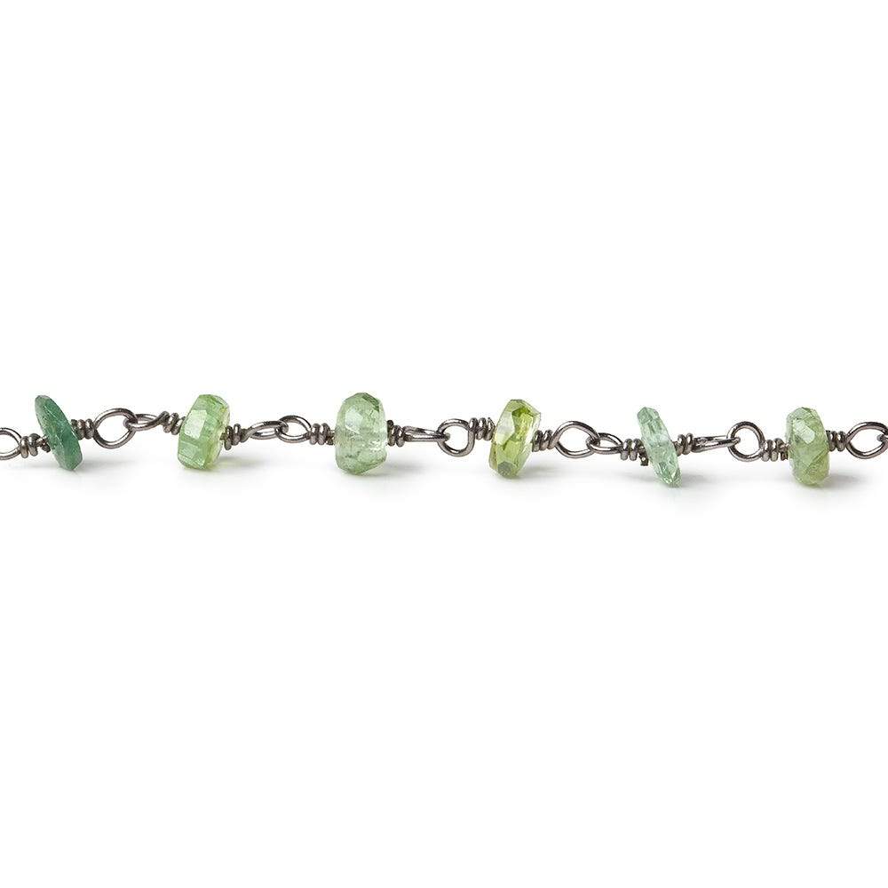 3-3.5mm Moss Aquamarine tonal faceted rondelle Black Gold .925 Silver Chain by the foot 45 beads AAA