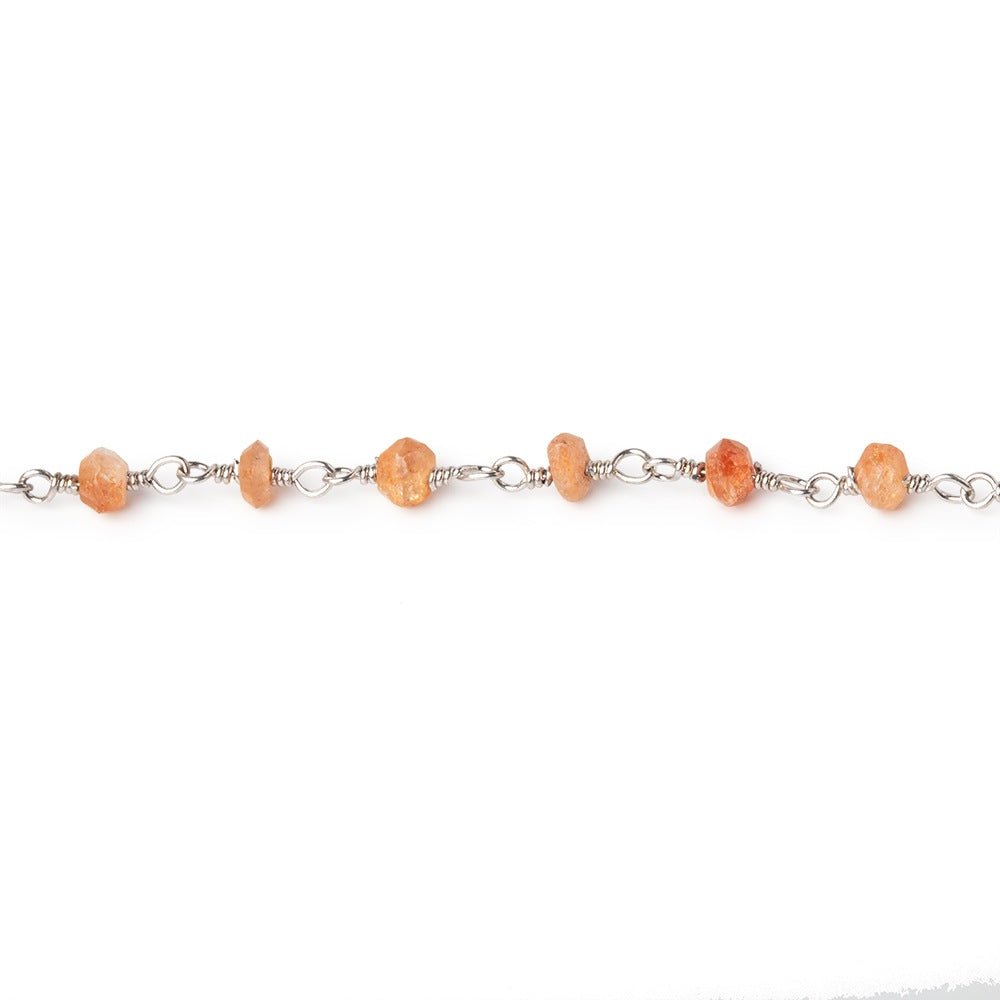 3-3.5mm Sunstone Faceted Rondelles on Silver Plated Chain
