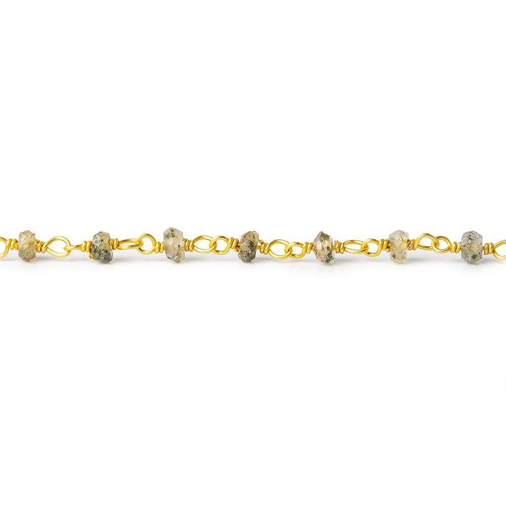 3-4mm Moss Aquamarine faceted rondelle Vermeil Chain by the foot
