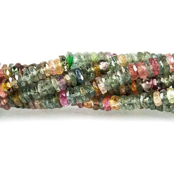 3-4mm Rainbow and Indicolite Tourmaline Faceted Rondelle 16 inch 275 Beads