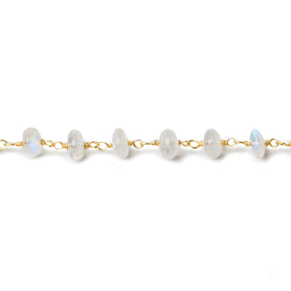 3-4mm Rainbow Moonstone plain rondelle Vermeil Chain by the foot 37 beads