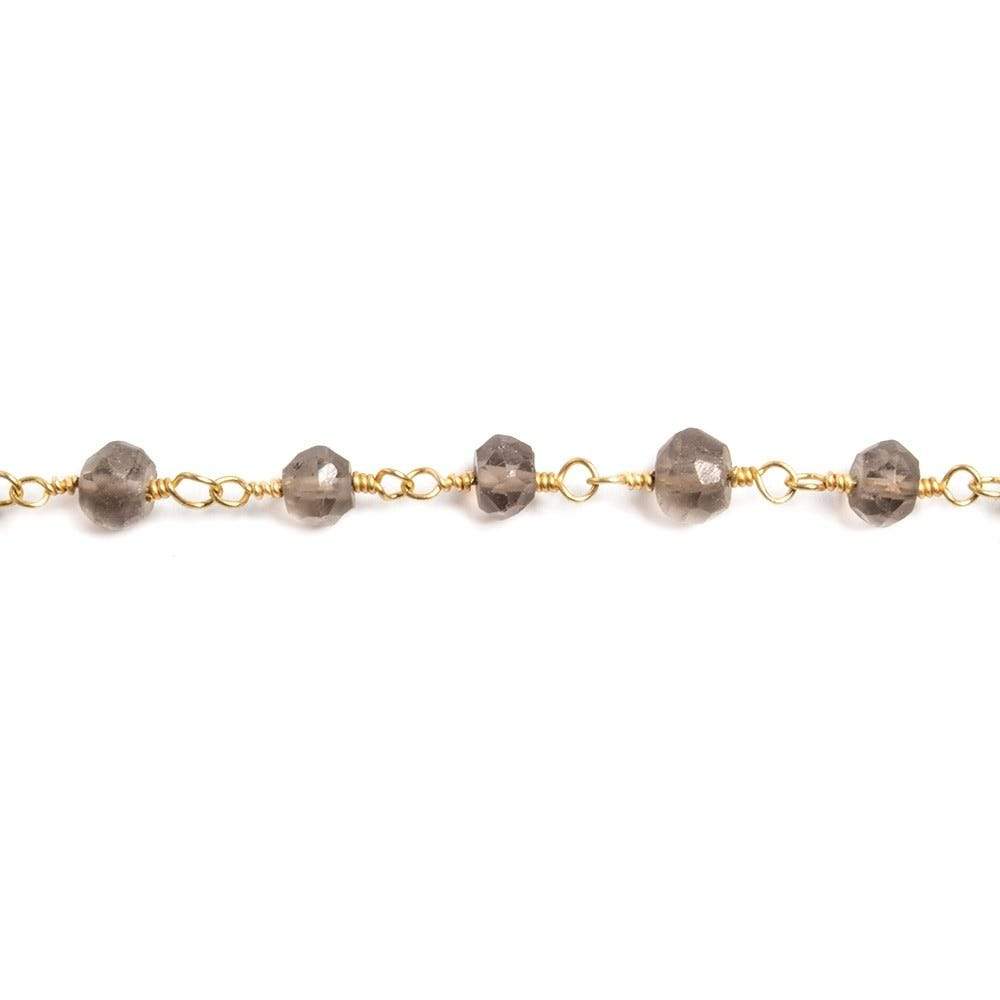 3-4mm Smoky Quartz round Gold plated Chain by the foot 36 pieces