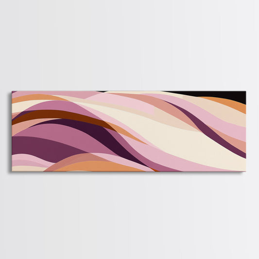 Lavender and Lilac Ocean Waves - MCM Style Modern Art, Retro Abstract Panoramic Print, Wood Framed Art, Modern Home Decor