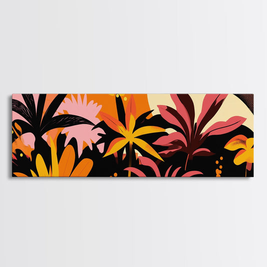 Colorful Abstract Floral / Jungle Wall Art, Panoramic Canvas Print, Large Wall Art, Abstract Canvas Art, Oversized Wall Art, Extra Large Painting