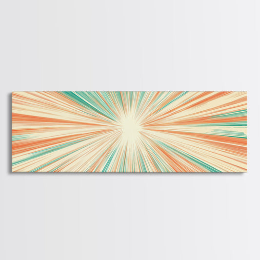 Mid Centery Modern Canvas Print - Framed MCM Style Wall Art, Orange and Green Star Burst - Art Deco Modern Art - Above Sofa Decor