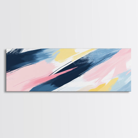Pastel Abstract Brush Strokes Painting Print, Framed Canvas Art, Panoramic Extra Wide Office Decor, Living Room Or Bedroom Oversized Art