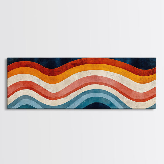 Rainbow Waves Framed Canvas, Panoramic Art Print, Abstract Wall Art, Thought Provoking Unique Home Decor, Eye Catching Colorful Wall Art