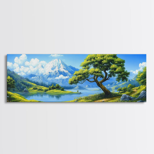 Vintage Oil Painting Canvas Print, Wall Art, Nature Painting, Panoramic Landscape Painting, Large Gallery Art