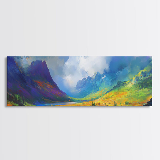 Colorful Fantasy Landscape Painting Print, Oversized Wall Art, Purple and Green Wall Art