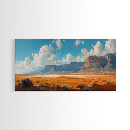 Panoramic Landscape Print Of an Arizona Desert Landscape, Framed Canvas, Rustic Farmhouse Decor, Nature Print, Minimalist Landscape Painting