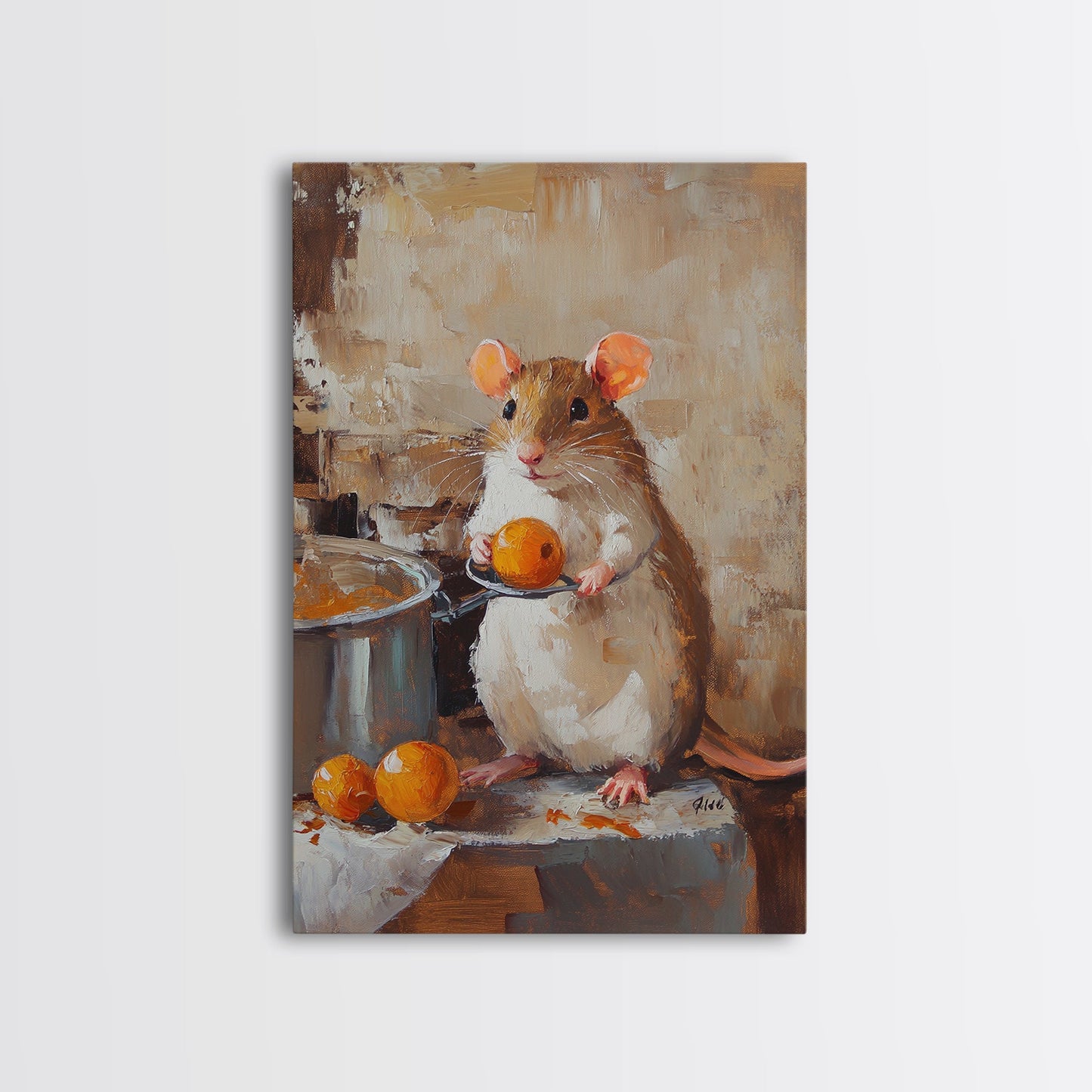 Rats with Jobs, Framed Canvas Print, Rat Painting, The Rat Chef, Cute Rat Home Decor, Rat Cooking Stew