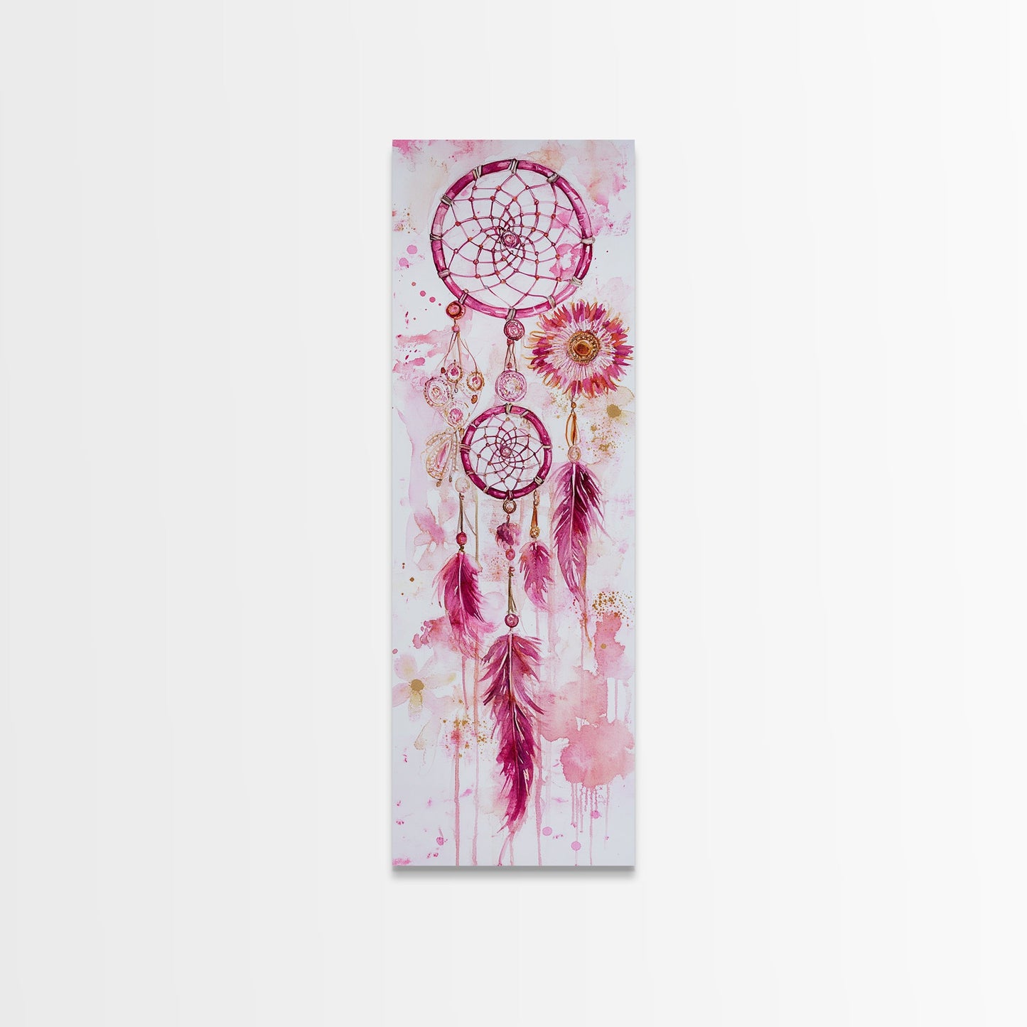 Dreamcatcher Boho Art Framed Canvas Print | Rustic Bedroom Decor | Tall Narrow Wall Art | Southwest Zen Painting | Gift Idea