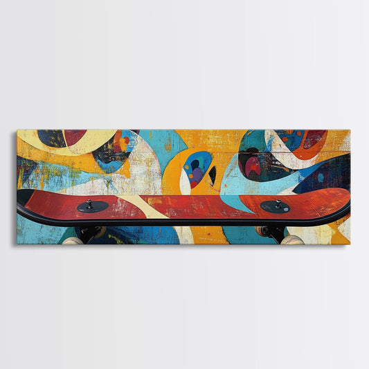 Colorful Urban Skateboard Canvas Print - Bold Abstract Street Art, Graffiti Wall Decor, Teen Bedroom Accent, Gift Idea For Him