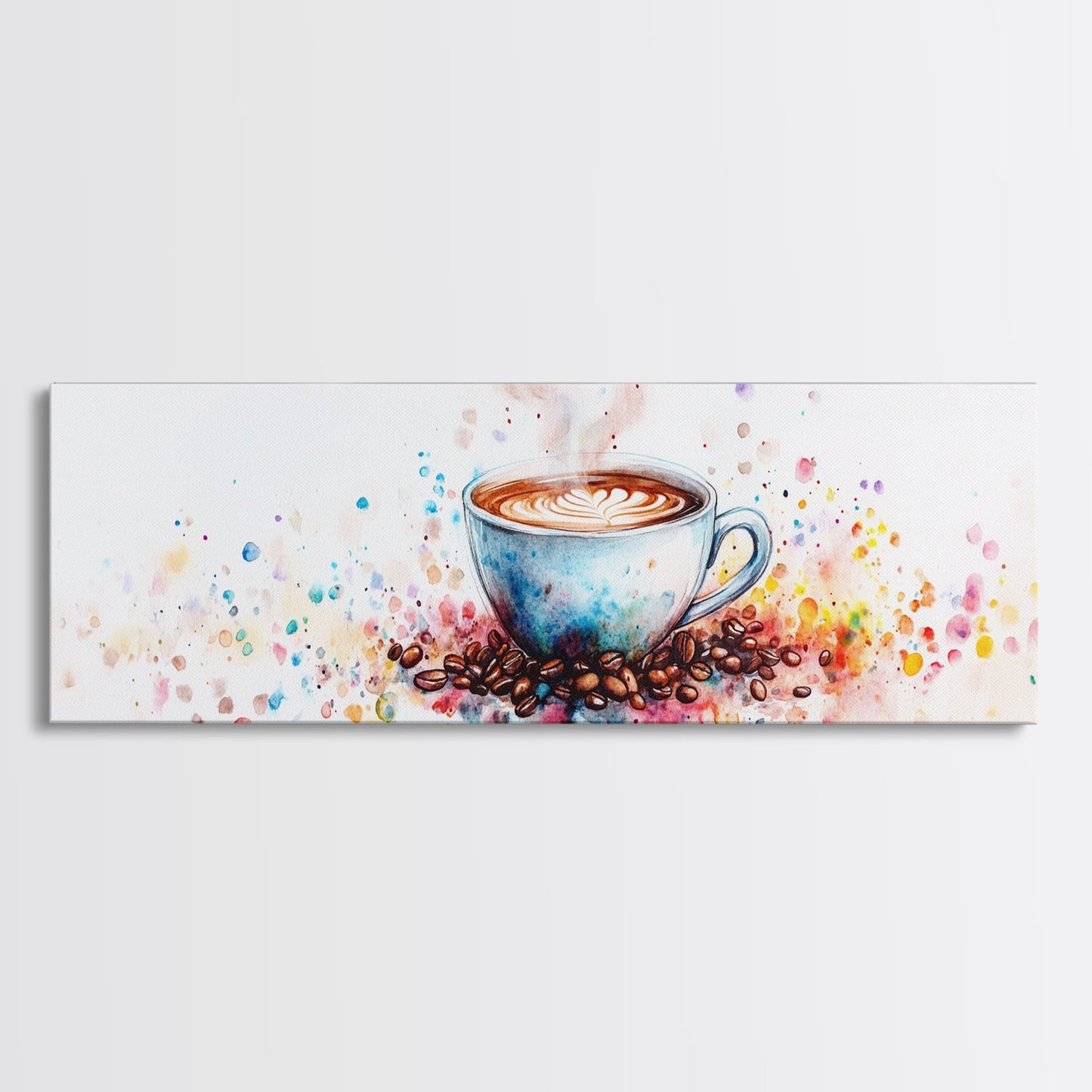 Coffee Cup Watercolor Canvas Print, Food Review Kitchen Art, Whimsical Living Room Wall Art Gift Idea Espresso Decor Design