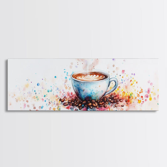 Coffee Cup Watercolor Canvas Print, Food Review Kitchen Art, Whimsical Living Room Wall Art Gift Idea Espresso Decor Design